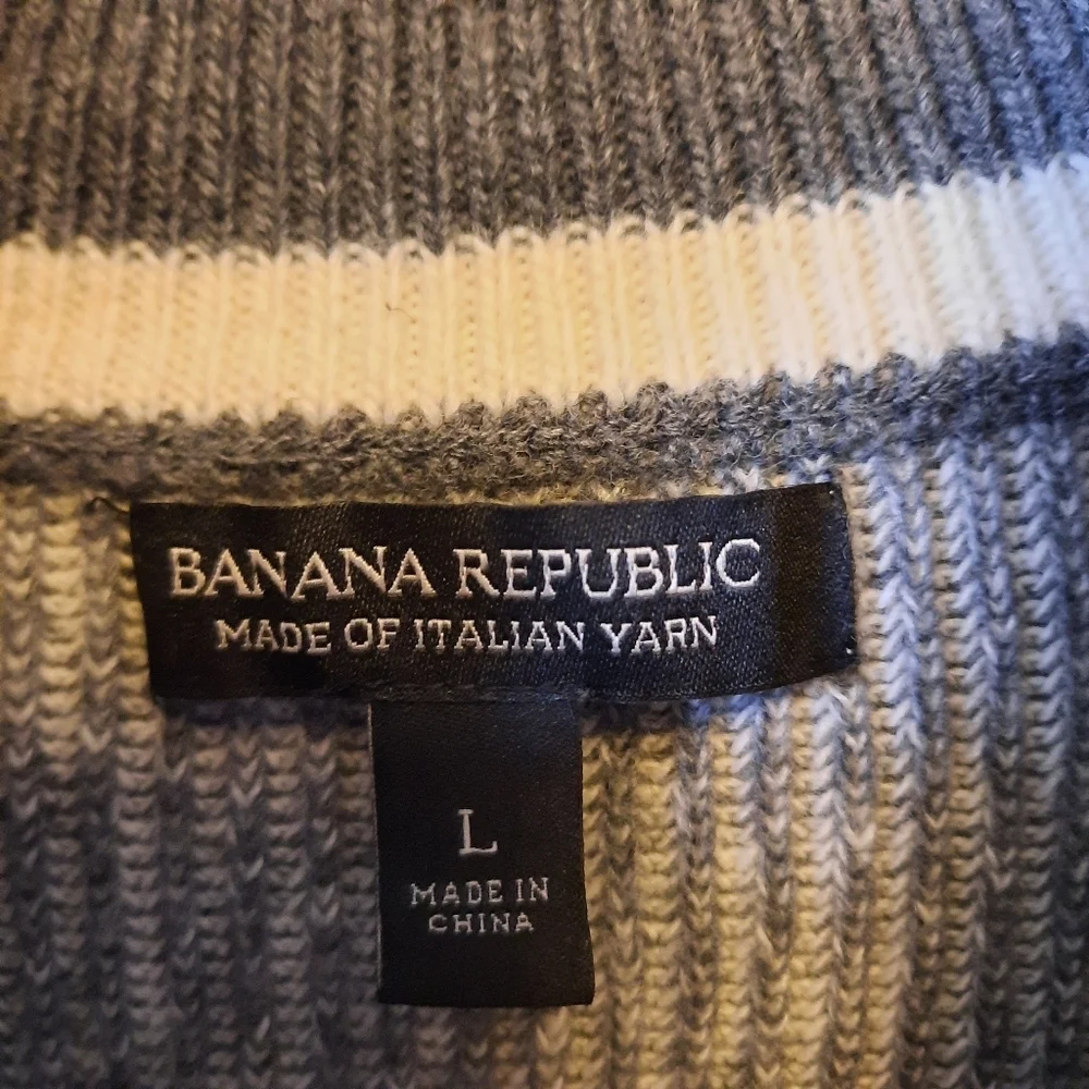 Banana Republic Merino Wool Blend Gray Ribbed Knit Mockneck Zip-Up Sweater
